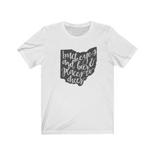 Load image into Gallery viewer, Buckeyes and beer calligraphy Unisex Jersey Short Sleeve Tee
