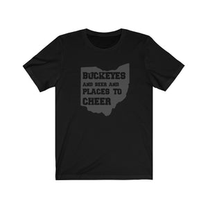 Buckeyes and beer text Unisex Jersey Short Sleeve Tee