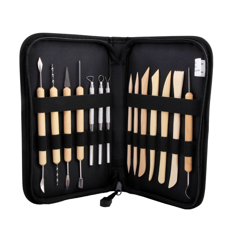 Quality 14Pcs Wooden Metal Pottery Clay Tools With Case Molding Sculpture Sculpting Clay Tool Kit