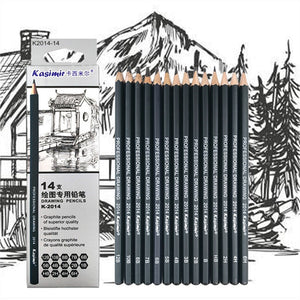 Sketch drawing pencil set  1B 2B 3B 4B 5B 6B 7B 8B 10B 12B HB  2H 4H 6H fourteen different kind of pencils in box