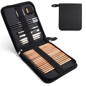Marco 29 PCS Professional Sketch & Drawing Art Tool Kit With Graphite Pencils, Charcoal Pencils, Paper Erasable Pen, Craft Knife