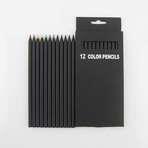 NOVERTY High Quality 12 Colors Black Wood Pencil Set Drawing Painting Stationery Art Color Pencil School Supplies 05406
