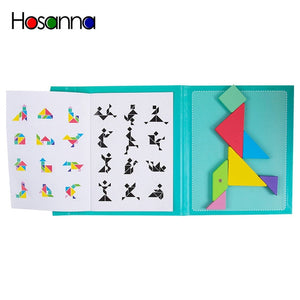 Magnetic Tangram Puzzle Book Portable Preschool Baby Kids Toys Intelligence Jigsaw Puzzle Wooden Educational Toys for Children