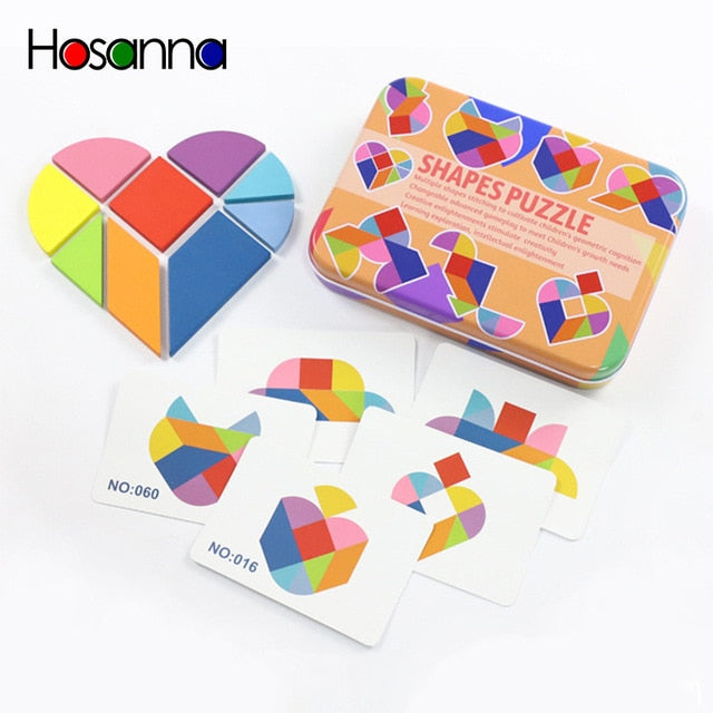 Magnetic Tangram Puzzle Book Portable Preschool Baby Kids Toys Intelligence Jigsaw Puzzle Wooden Educational Toys for Children