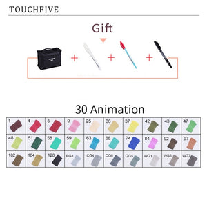 TouchFIVE 30/40/60/80/168 Color Markers Set Manga Drawing Markers Pen Alcohol Based Sketch Felt-Tip Twin Brush Pen Art Supplies