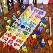 Load image into Gallery viewer, Montessori Educational Wooden Toys Children Busy Board Math Fishing Children&#39;s Wooden Preschool Montessori Toy Counting Geometry
