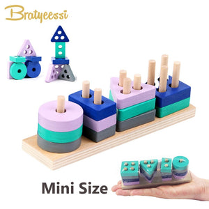 Mini Size Wooden Montessori Toy Building Blocks Early Learning Educational Toys Color Shape Match Kids Toy for Boys Girls 2Y+