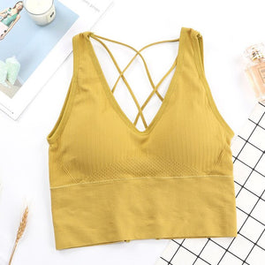Push Up Sports Bra Yoga Fitness Tops For Womens Gym Running Top Padded Bra Athletic Vest Underwear Shockproof Strappy Sports Top